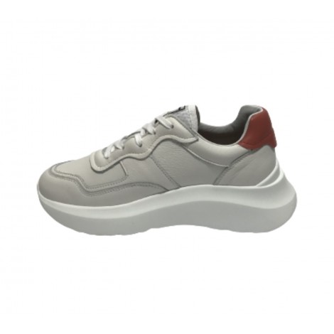 Scarpe donna Ambitious 12162W sneakers in pelle bianco / nude fondo alto DS22AM04