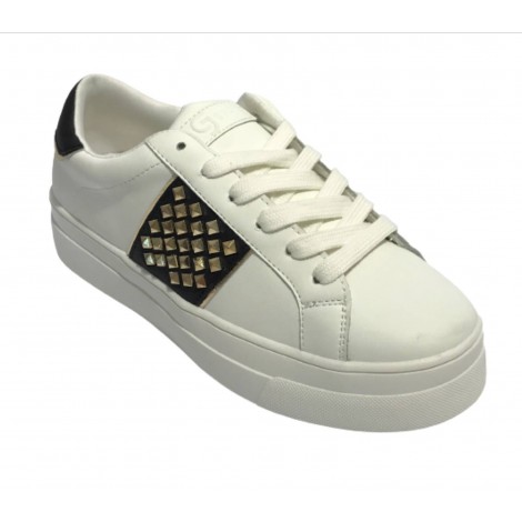 Scarpe donna sneaker Gold&gold ecopelle bianco/ nero con borchie DS22GG01 GB316