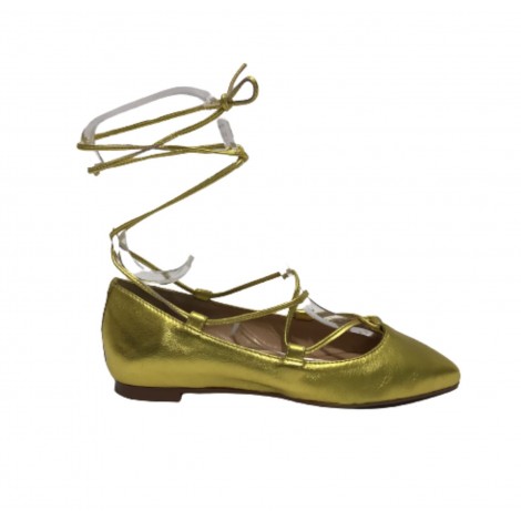 Scarpe donna Elite ballerina a punta con laccio alla caviglia in pelle colore gold DS22EL02 S11034