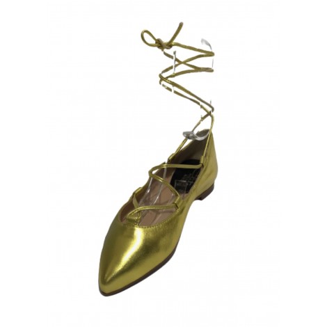 Scarpe donna Elite ballerina a punta con laccio alla caviglia in pelle colore gold DS22EL02 S11034