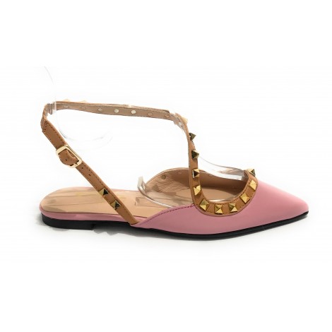 Scarpe donna Elite sabot con tallone aperto a punta in pelle colore rosa/ senape DS22EL09 4523