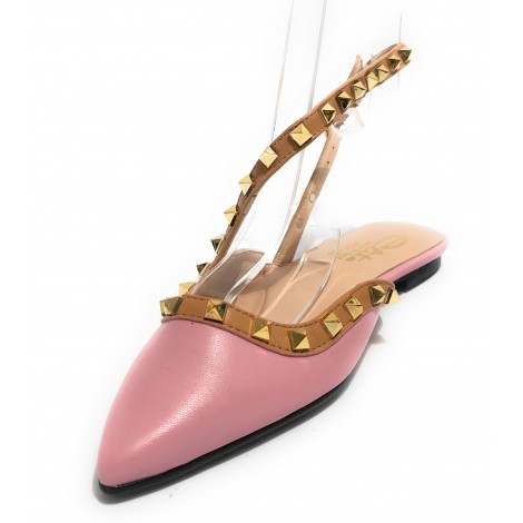 Scarpe donna Elite sabot con tallone aperto a punta in pelle colore rosa/ senape DS22EL09 4523