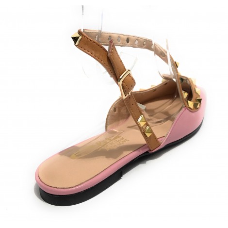 Scarpe donna Elite sabot con tallone aperto a punta in pelle colore rosa/ senape DS22EL09 4523