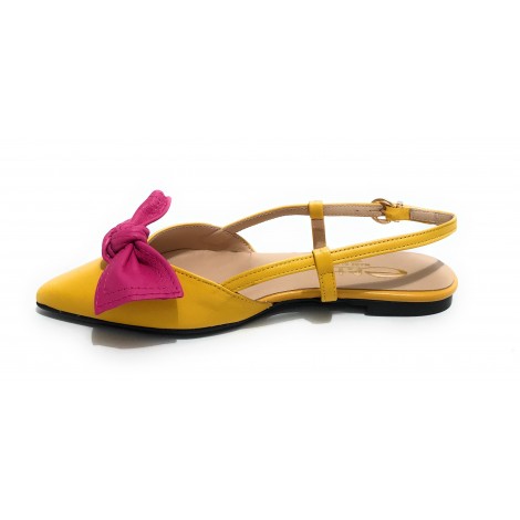 Scarpe donna Elite sabot con tallone aperto a punta in pelle color giallo/ fuxia DS22EL07 4525