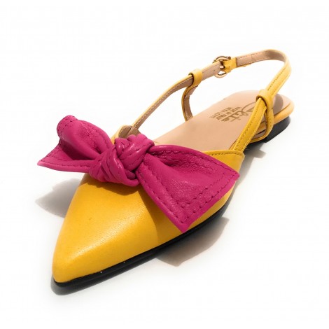 Scarpe donna Elite sabot con tallone aperto a punta in pelle color giallo/ fuxia DS22EL07 4525