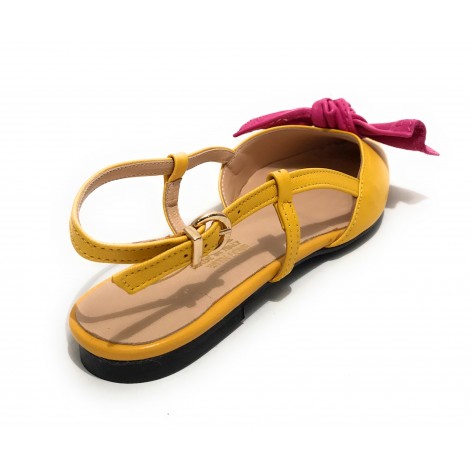 Scarpe donna Elite sabot con tallone aperto a punta in pelle color giallo/ fuxia DS22EL07 4525