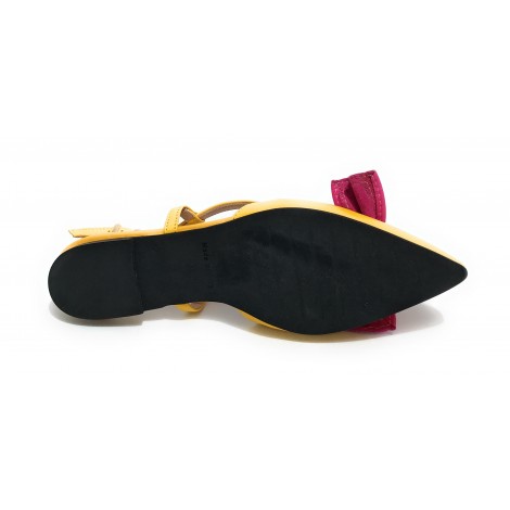 Scarpe donna Elite sabot con tallone aperto a punta in pelle color giallo/ fuxia DS22EL07 4525