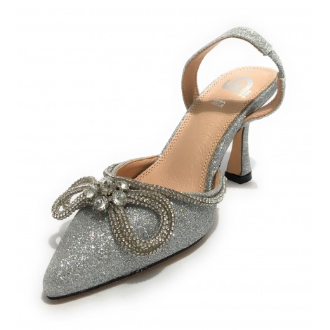 Scarpe donna Gold&gold decollete tallone aperto argento con glitter DS22GG21 GD569