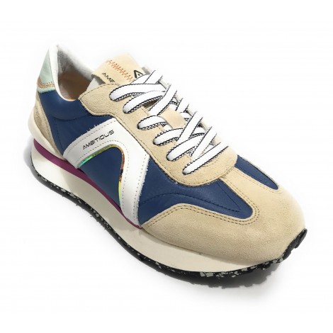 Scarpe donna Ambitious 12127W sneaker running in suede/ nylon bianco/ blu DS22AM05