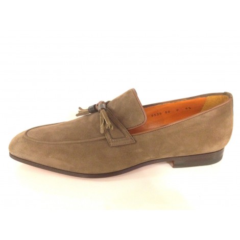 SCARPE UOMO SANTONI MOCASSINO SFILATO CON NAPPE TORTORA  FATTA MANO 60