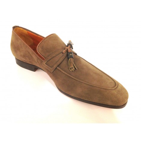 SCARPE UOMO SANTONI MOCASSINO SFILATO CON NAPPE TORTORA  FATTA MANO 60