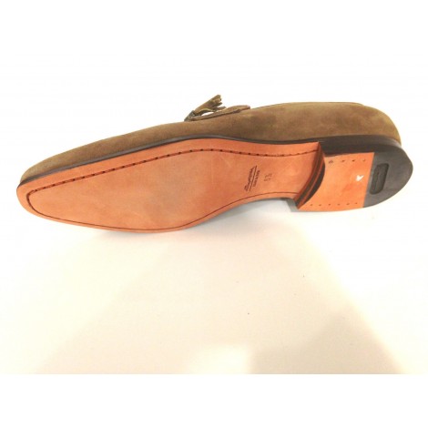 SCARPE UOMO SANTONI MOCASSINO SFILATO CON NAPPE TORTORA  FATTA MANO 60