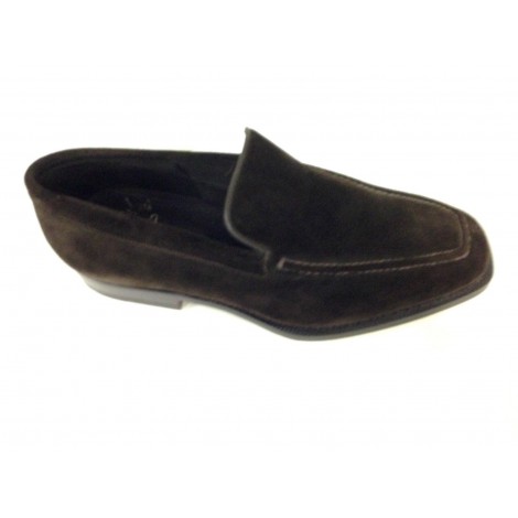 SCARPE UOMO SANTONI MOCASSINO P. QUADRA FATTE A MANO  CAMOSCIO TESTA DI MORO  27