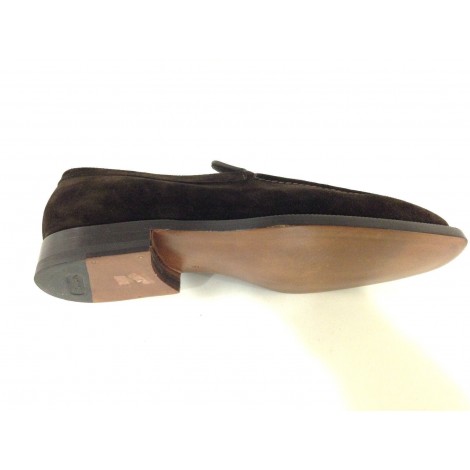 SCARPE UOMO SANTONI MOCASSINO P. QUADRA FATTE A MANO  CAMOSCIO TESTA DI MORO  27