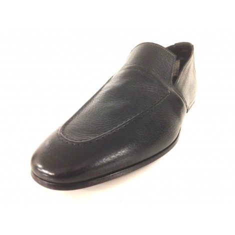 SCARPE UOMO SANTONI MOCASSINO NERO PELLE MARTELLATA CERVO   FATTA A MANO 52