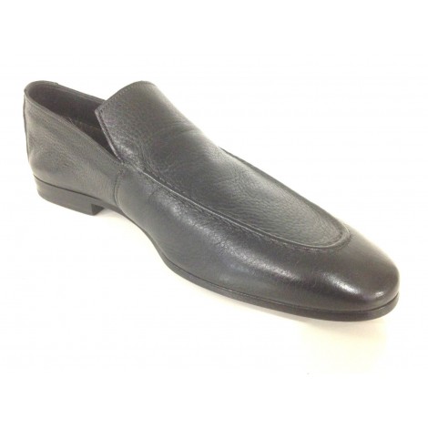 SCARPE UOMO SANTONI MOCASSINO NERO PELLE MARTELLATA CERVO   FATTA A MANO 52