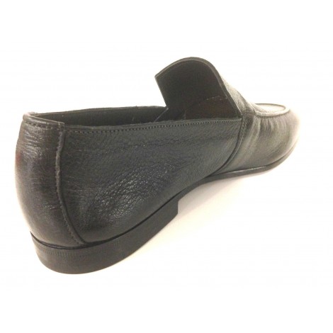 SCARPE UOMO SANTONI MOCASSINO NERO PELLE MARTELLATA CERVO   FATTA A MANO 52