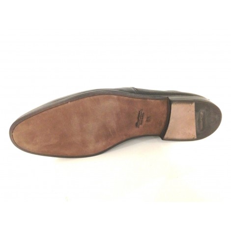 SCARPE UOMO SANTONI MOCASSINO NERO PELLE MARTELLATA CERVO   FATTA A MANO 52