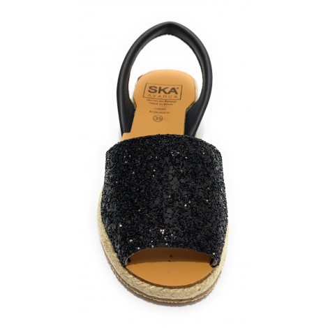 Sandalo minorchina Ska Shoes fondo corda Creta tc 40 pelle nero/ glitter DS22SK10