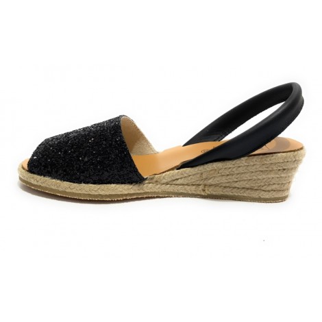 Sandalo minorchina Ska Shoes fondo corda Creta tc 40 pelle nero/ glitter DS22SK10