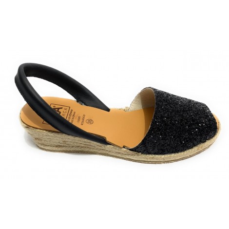 Sandalo minorchina Ska Shoes fondo corda Creta tc 40 pelle nero/ glitter DS22SK10