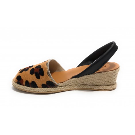 Sandalo minorchina Ska Shoes fondo corda Creta tc 40 leopardato/ nero DS22SK08