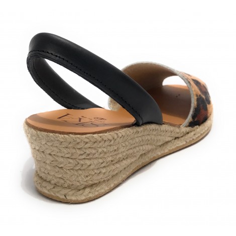 Sandalo minorchina Ska Shoes fondo corda Creta tc 40 leopardato/ nero DS22SK08