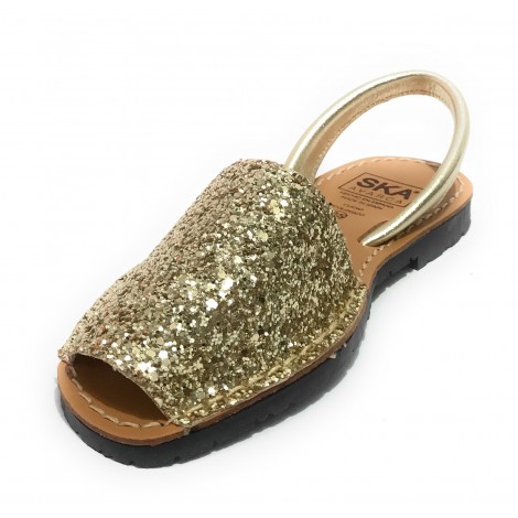 Sandalo donna minorchina Ska Shoes Ibiza in pelle gold/ glitter DS22SK19