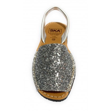 Sandalo donna minorchina Ska Shoes Ibiza in pelle silver/ glitter DS22SK24