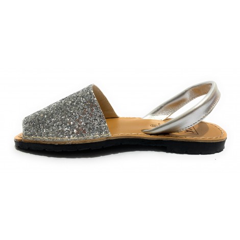 Sandalo donna minorchina Ska Shoes Ibiza in pelle silver/ glitter DS22SK24