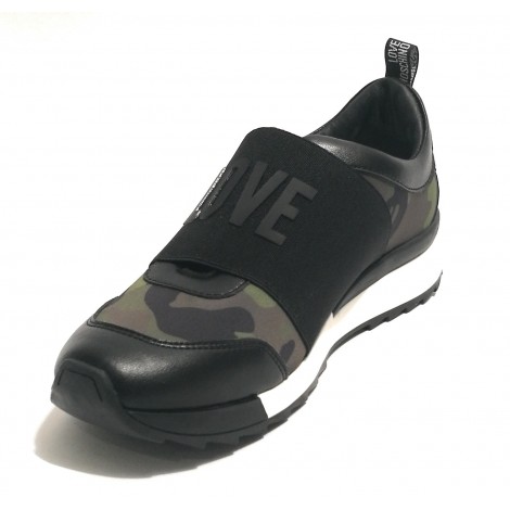 SCARPE DONNA SLIP-ON FONDO RUNNING LOVE MOSCHINO CAMO FASCIA LOGO D19MO19