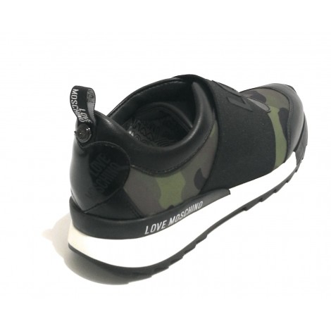 SCARPE DONNA SLIP-ON FONDO RUNNING LOVE MOSCHINO CAMO FASCIA LOGO D19MO19