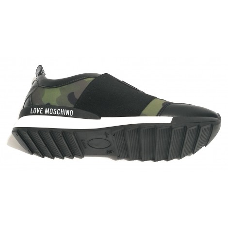 SCARPE DONNA SLIP-ON FONDO RUNNING LOVE MOSCHINO CAMO FASCIA LOGO D19MO19