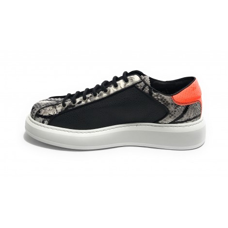Scarpe uomo Harris Sport sneakers in pelle pregiata nero/ roccia/ arancione U17HA185