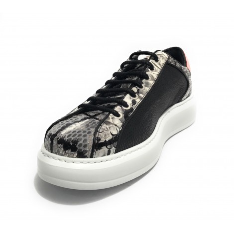 Scarpe uomo Harris Sport sneakers in pelle pregiata nero/ roccia/ arancione U17HA185