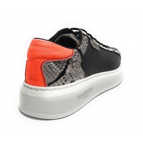 Scarpe uomo Harris Sport sneakers in pelle pregiata nero/ roccia/ arancione U17HA185