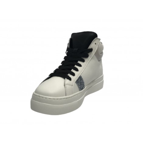Scarpe donna Gold&gold sneaker alto ecopelle bianco/ nero con glitter D23GG12 GB548