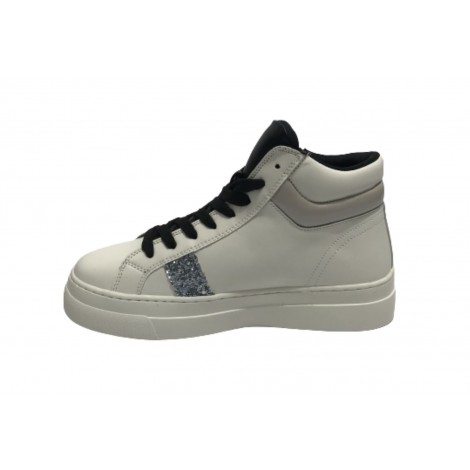 Scarpe donna Gold&gold sneaker alto ecopelle bianco/ nero con glitter D23GG12 GB548