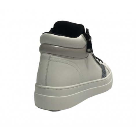 Scarpe donna Gold&gold sneaker alto ecopelle bianco/ nero con glitter D23GG12 GB548