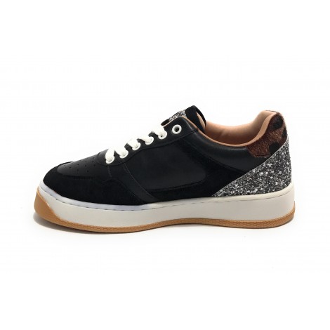 Scarpe donna sneaker Gold&gold ecopelle nero/ glitter/ animalier D23GG02 GB508