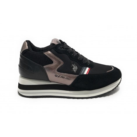 Scarpe donna US Polo sneaker running Sylvi 001C in suede/ ecopelle black/ peltro D23UP05