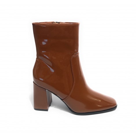 Scarpe donna tronchetto Gold&gold in ecopelle brown vernice D23GG27 GF110