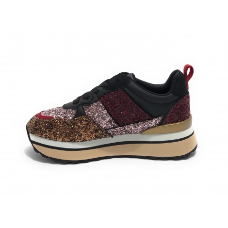 Scarpe donna sneaker Gold&gold ecopelle / glitter bronzo D23GG31 GB521