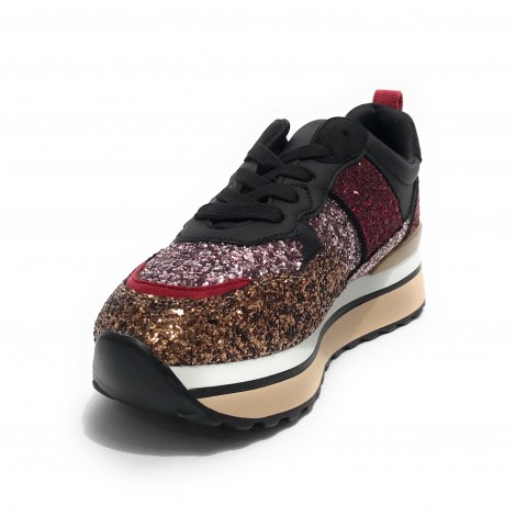 Scarpe donna sneaker Gold&gold ecopelle / glitter bronzo D23GG31 GB521