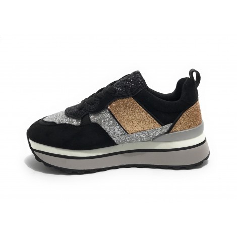 Scarpe donna sneaker Gold&gold ecopelle / glitter nero D23GG32 GB521