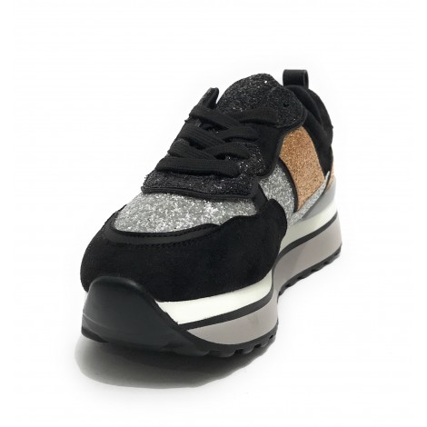 Scarpe donna sneaker Gold&gold ecopelle / glitter nero D23GG32 GB521