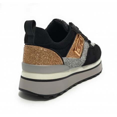 Scarpe donna sneaker Gold&gold ecopelle / glitter nero D23GG32 GB521