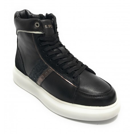 Scarpe donna US Polo sneaker alto Cardi006 in pelle black/ silver D23UP10