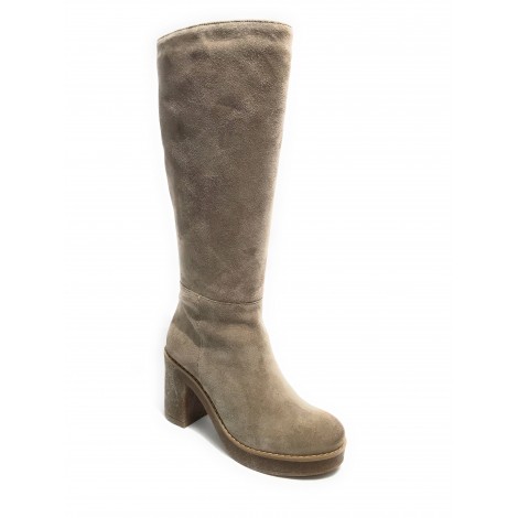 Scarpe donna  stivale con gambale alto fondo classico in pelle camosciato beige D23EL09 91147
