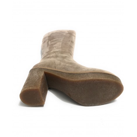 Scarpe donna  stivale con gambale alto fondo classico in pelle camosciato beige D23EL09 91147